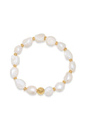 Nialaya Men's Beaded Bracelet Wristband with Baroque Pearl and Gold