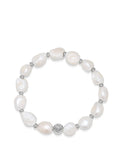 Nialaya Men's Beaded Bracelet Wristband with Baroque Pearl and Silver
