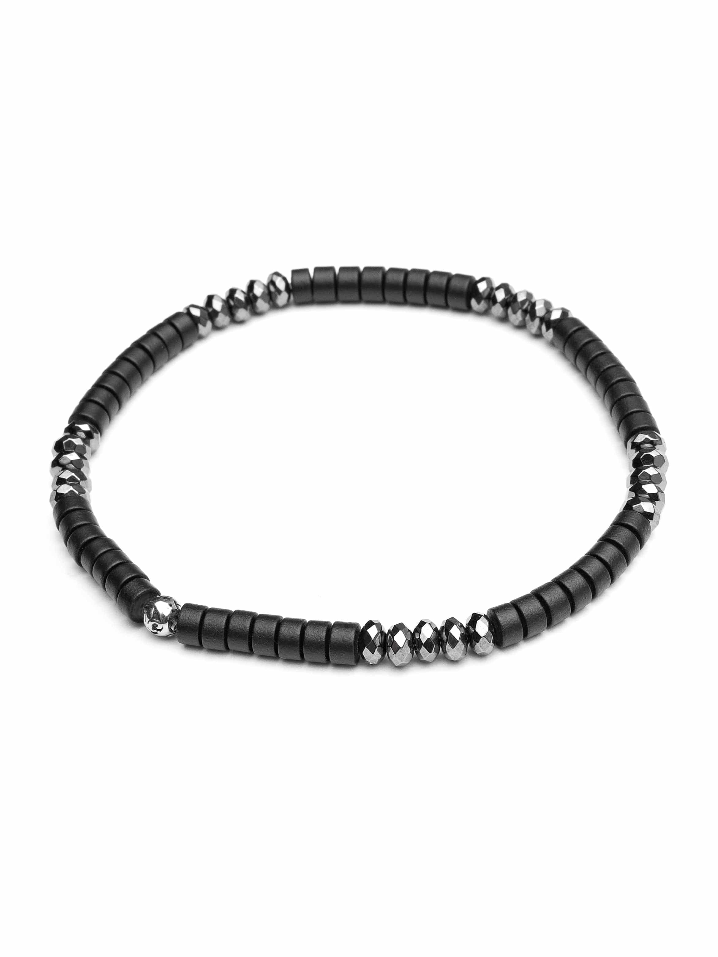 Nialaya Men's Beaded Bracelet Wristband with Black Onyx and Hematite Heishi Beads