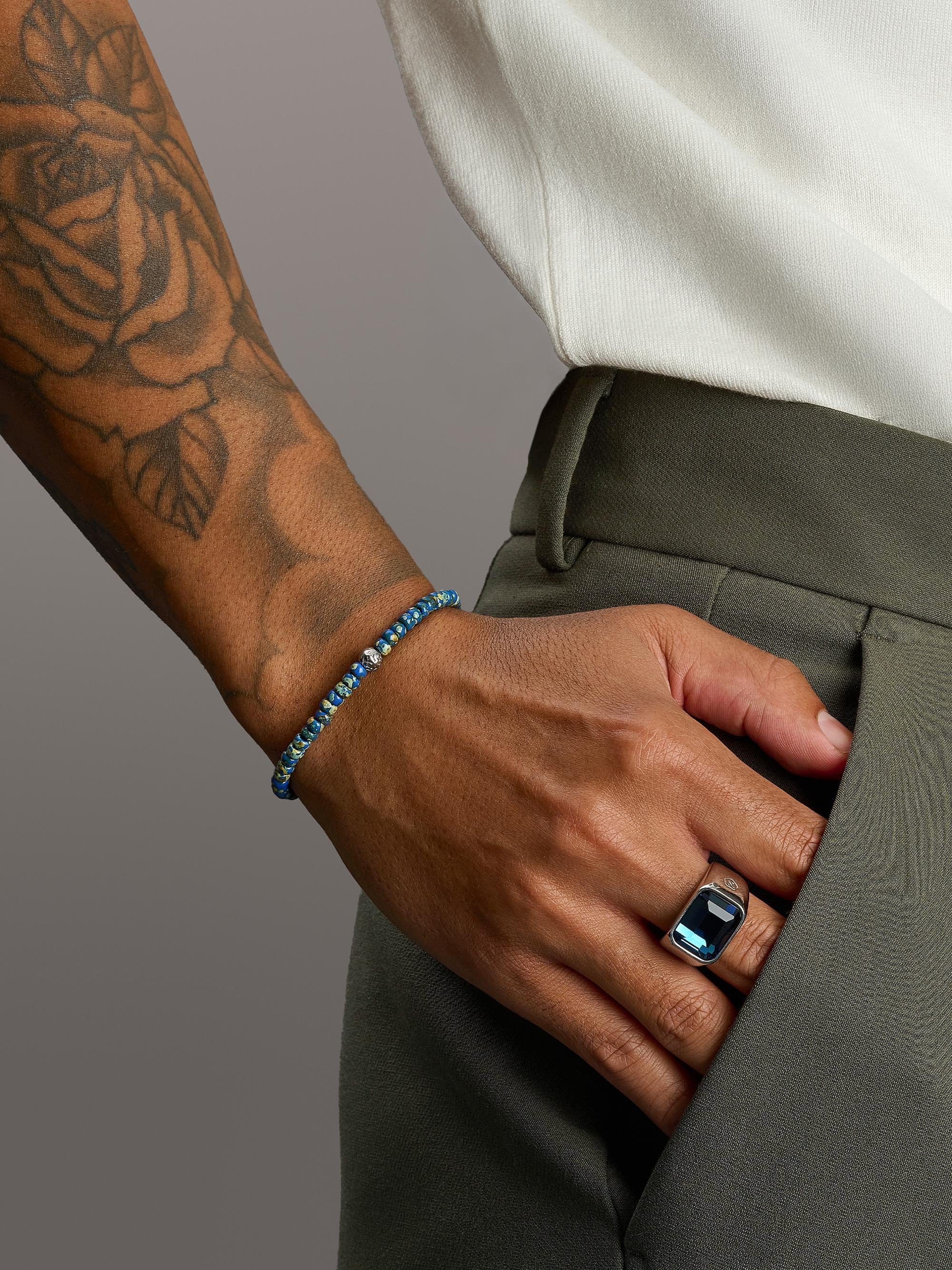 Nialaya Men's Beaded Bracelet Wristband with Blue Lapis Miyuki Beads Wristband with Blue Lapis Miyuki Beads