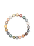 Nialaya Men's Beaded Bracelet Wristband with Pastel Pearls and Silver