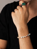 Nialaya Men's Beaded Bracelet Wristband with Pastel Pearls and Silver