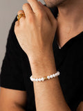 Nialaya Men's Beaded Bracelet Wristband with Pearl and Gold