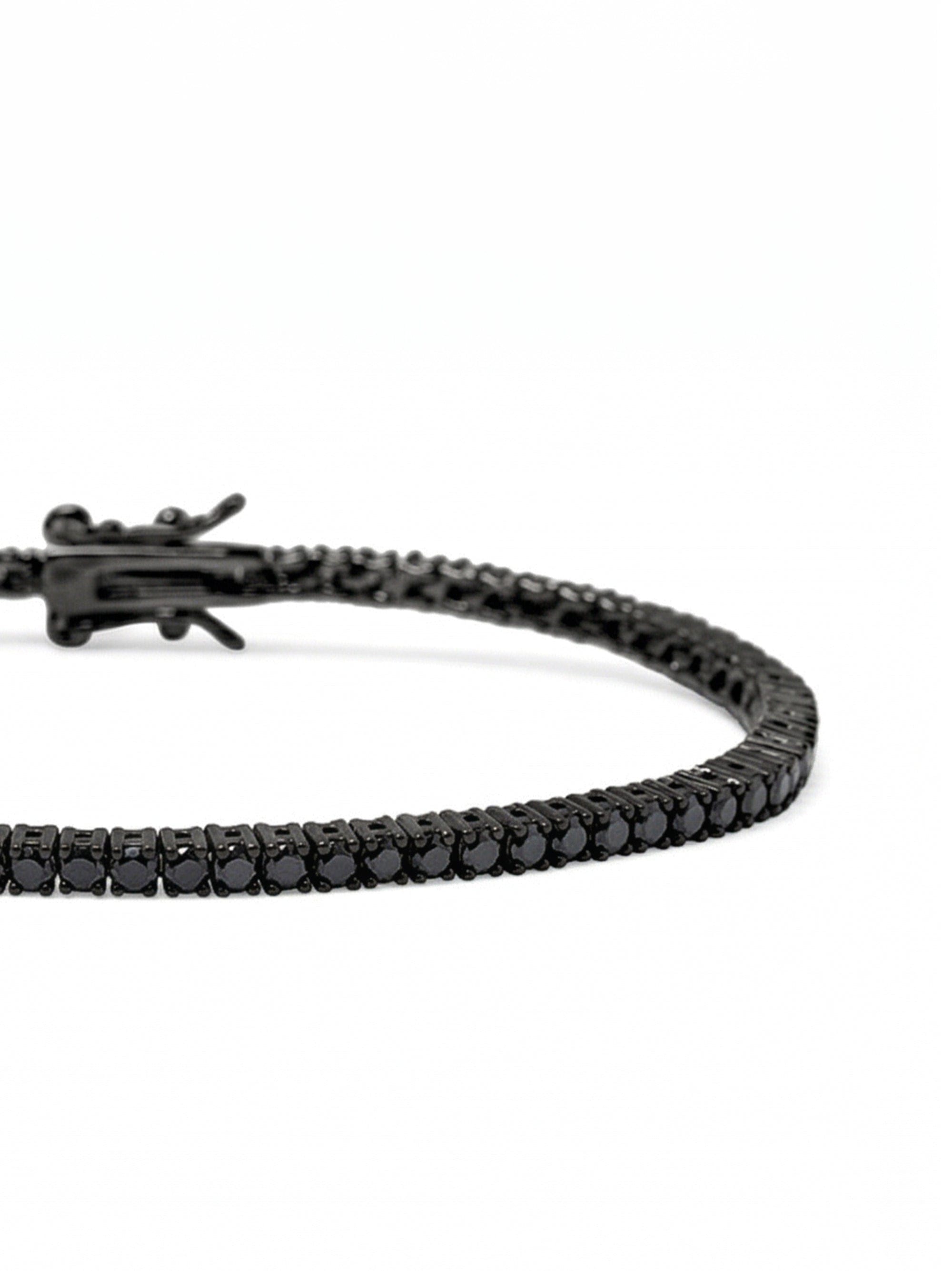 Nialaya Men's Bracelet Black Mini Tennis Bracelet Black Mini Tennis Bracelet