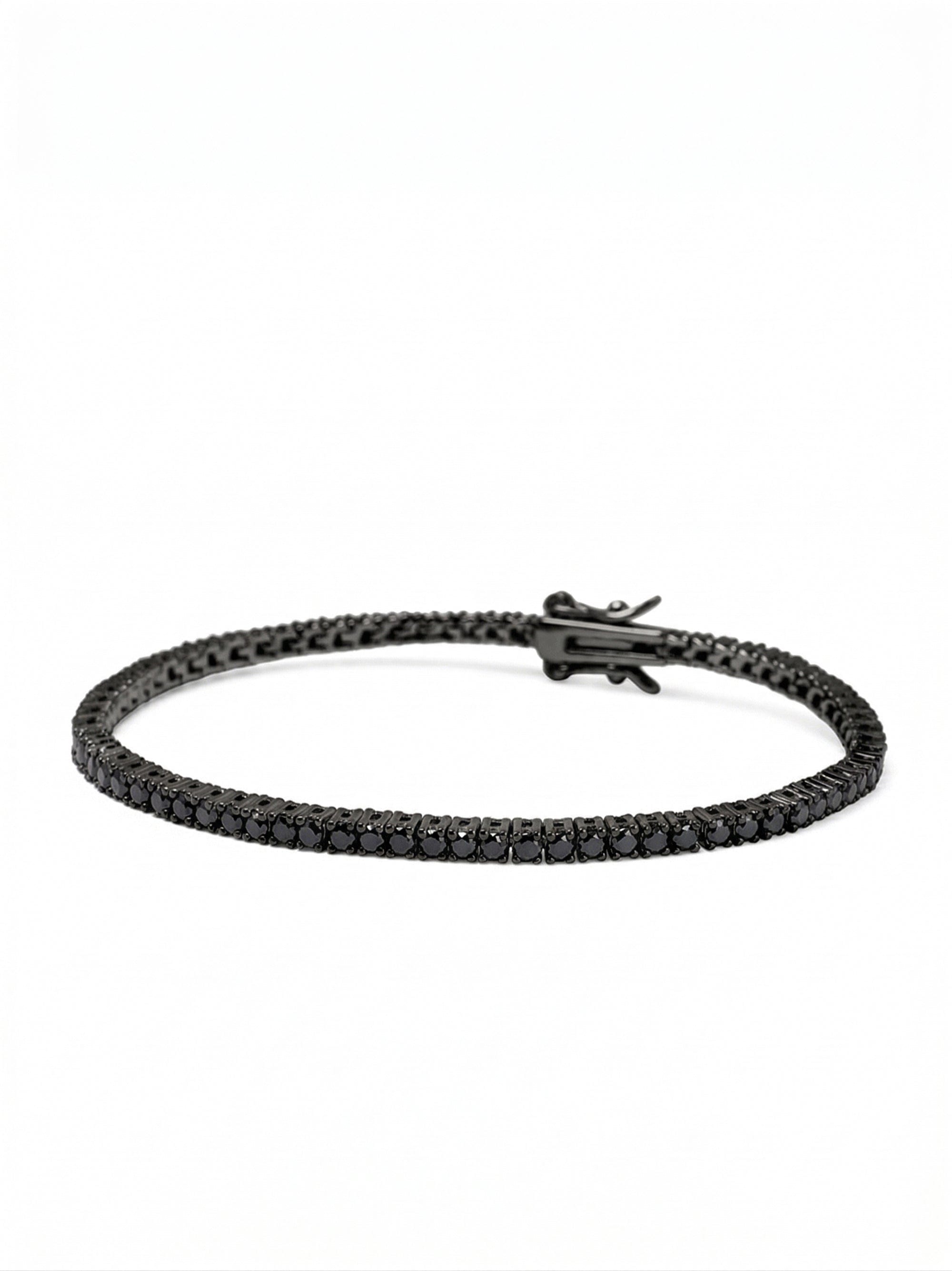 Nialaya Men's Bracelet Black Mini Tennis Bracelet Black Mini Tennis Bracelet