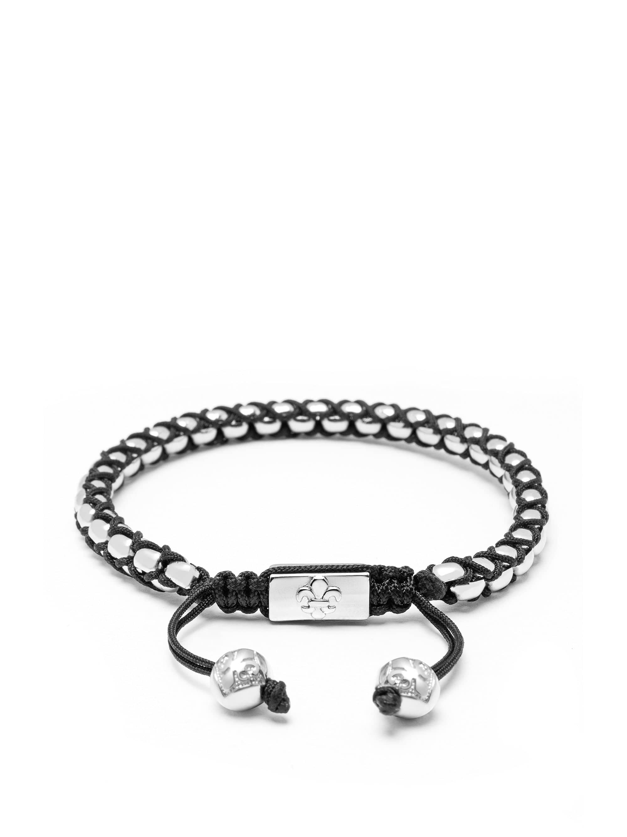 Nialaya Men's Bracelet Black Round Box Chain Bracelet in Silver Black Round Box Chain Bracelet in Silver