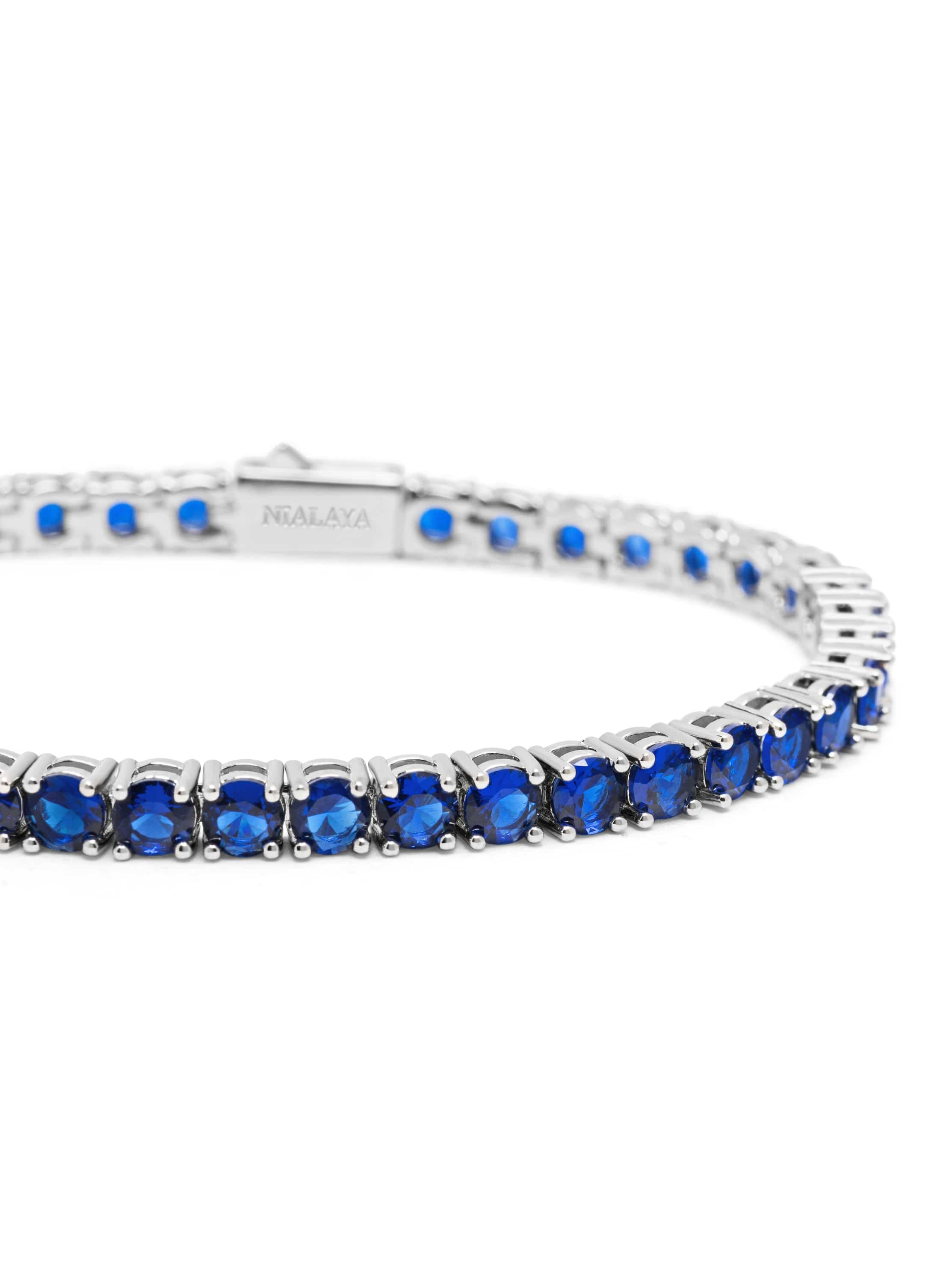 Nialaya Men's Bracelet Blue Tennis Bracelet with Silver Blue Tennis Bracelet with Silver