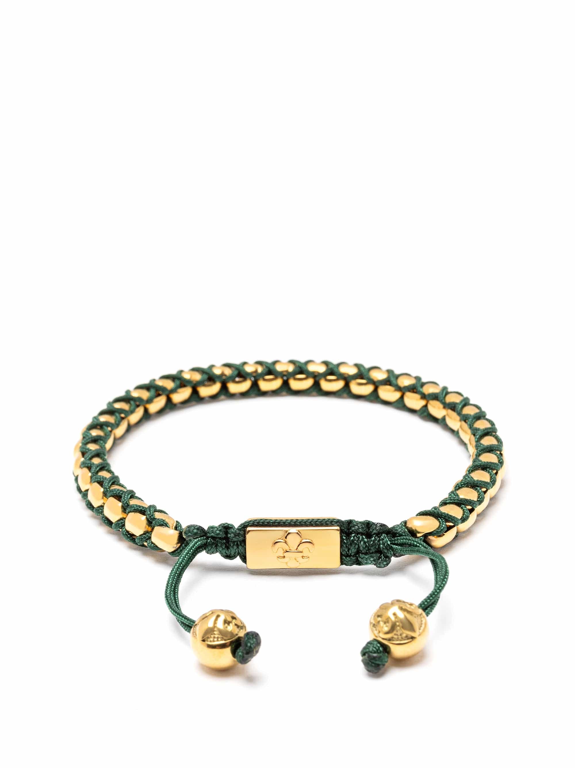 Nialaya Men's Bracelet Green Round Box Chain Bracelet in Gold Green Round Box Chain Bracelet in Gold