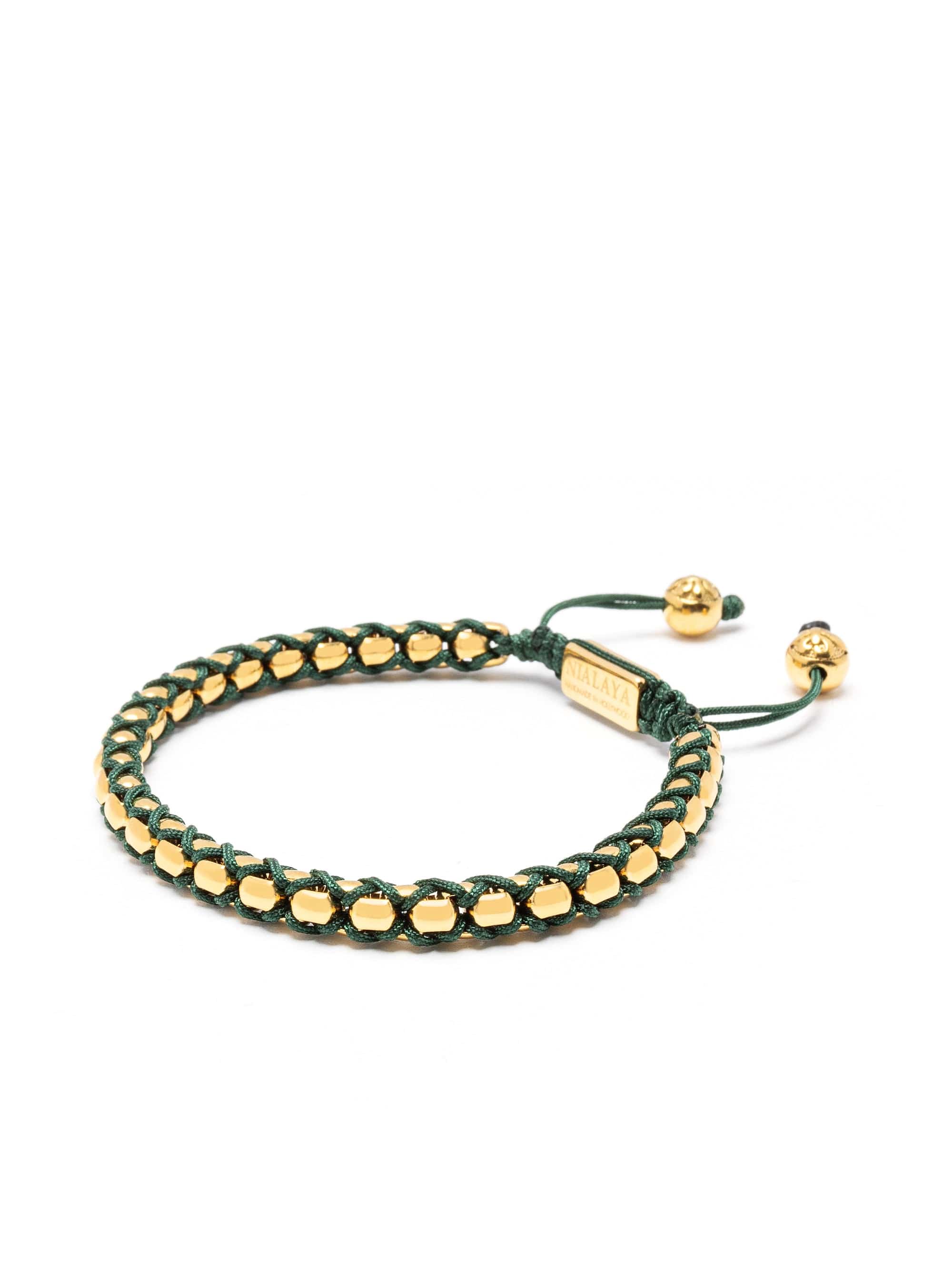 Nialaya Men's Bracelet Green Round Box Chain Bracelet in Gold Green Round Box Chain Bracelet in Gold