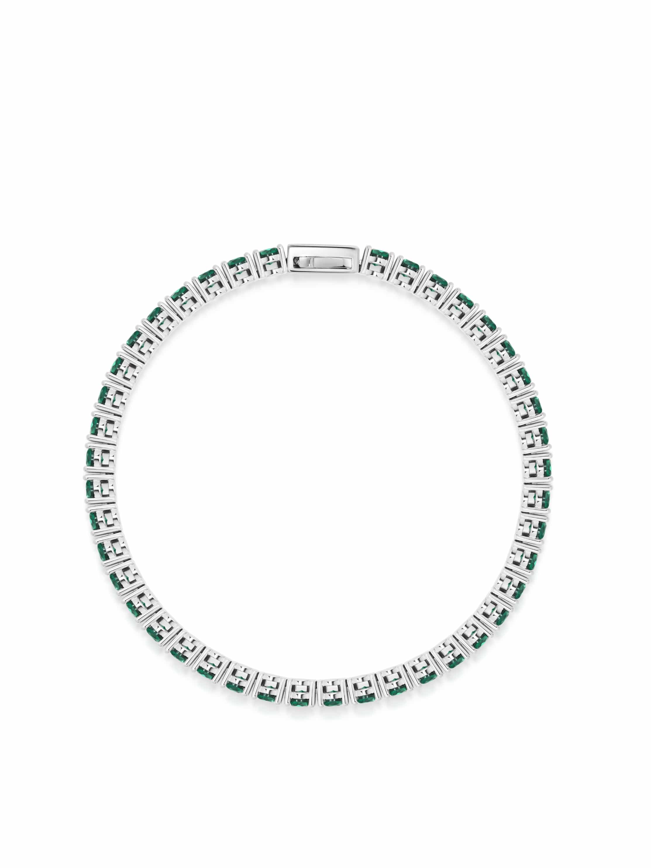 Nialaya Men's Bracelet Green Tennis Bracelet with Silver Green Tennis Bracelet with Silver