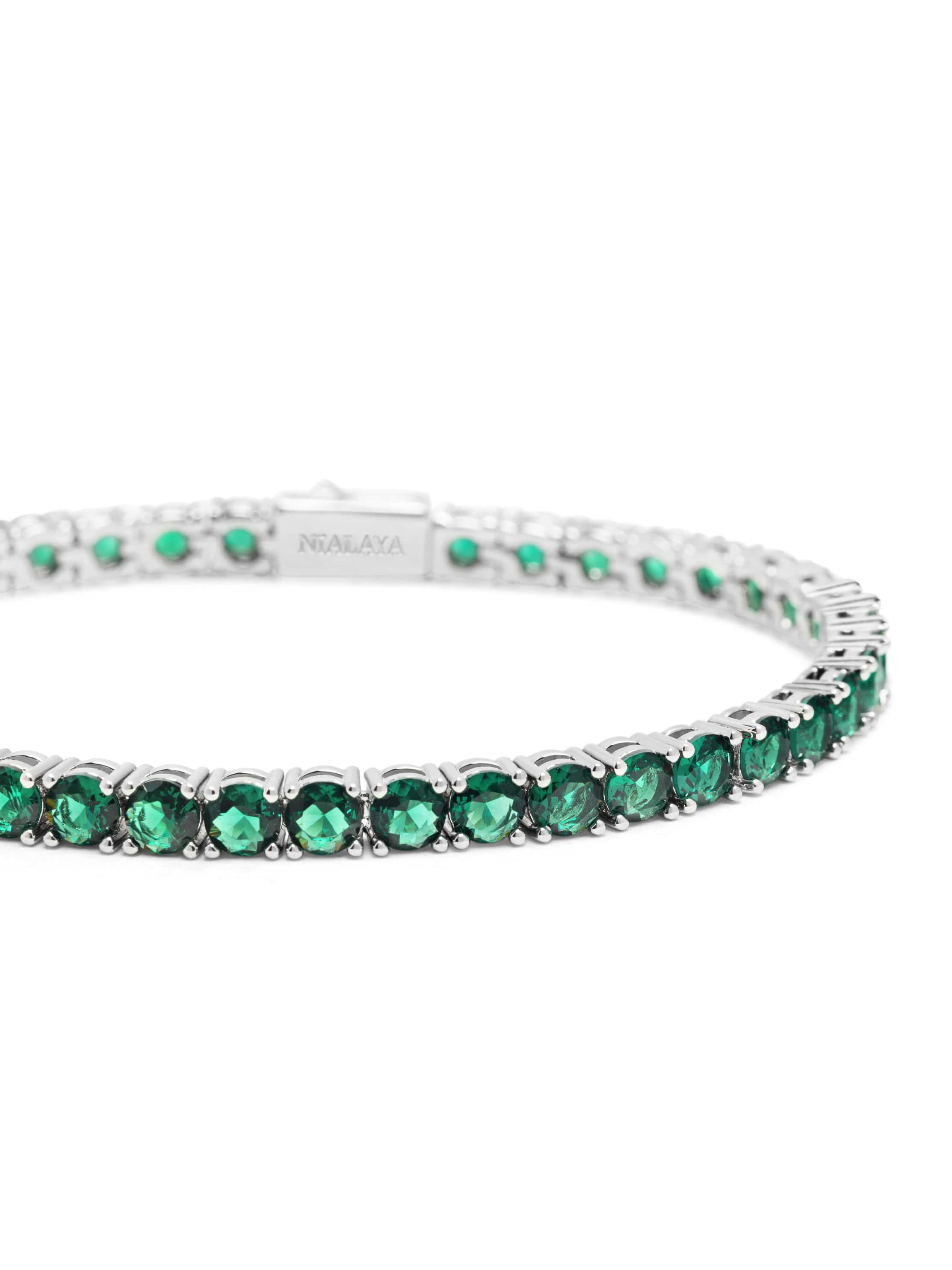 Nialaya Men's Bracelet Green Tennis Bracelet with Silver Green Tennis Bracelet with Silver