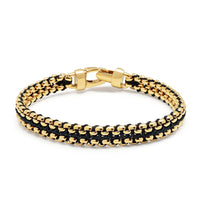 Men's Black Woven 8mm Box Chain Bracelet in Gold