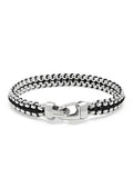 Nialaya Men's Bracelet Men's Black Woven 8 mm Box Chain Bracelet in Silver Men's Black Woven 8 mm Box Chain Bracelet in Silver