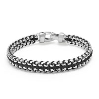 Men's Black Woven 8mm Box Chain Bracelet in Silver