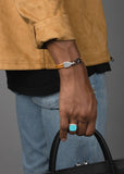 Nialaya Men's Bracelet Men's Brown Leather Bracelet with Silver Fleur De Lis Lock