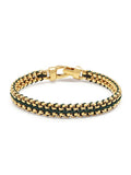Men's Green Woven 8mm Box Chain Bracelet in Gold