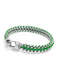 Nialaya Men's Bracelet Men's Green Woven 8 mm Box Chain Bracelet in Silver Men's Green Woven 8 mm Box Chain Bracelet in Silver