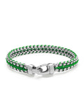 Nialaya Men's Bracelet Men's Green Woven 8 mm Box Chain Bracelet in Silver Men's Green Woven 8 mm Box Chain Bracelet in Silver