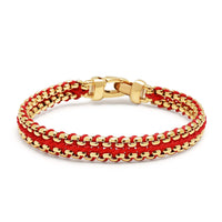 Men's Red Woven 8mm Box Chain Bracelet in Gold