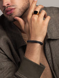 Nialaya Men's Bracelet Men's Total Black Woven 8 mm Box Chain Bracelet Men's Total Black Woven 8 mm Box Chain Bracelet