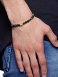 Nialaya Men's Bracelet Men's Wristband with Hematite, Matte Onyx and Gold Skull
