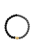 Men's Wristband with Hematite, Matte Onyx and Gold Skull