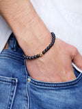 Nialaya Men's Bracelet Men's Wristband with Matte Onyx and Gold