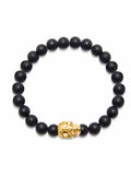 Men's Wristband With Matte Onyx And Gold Skull