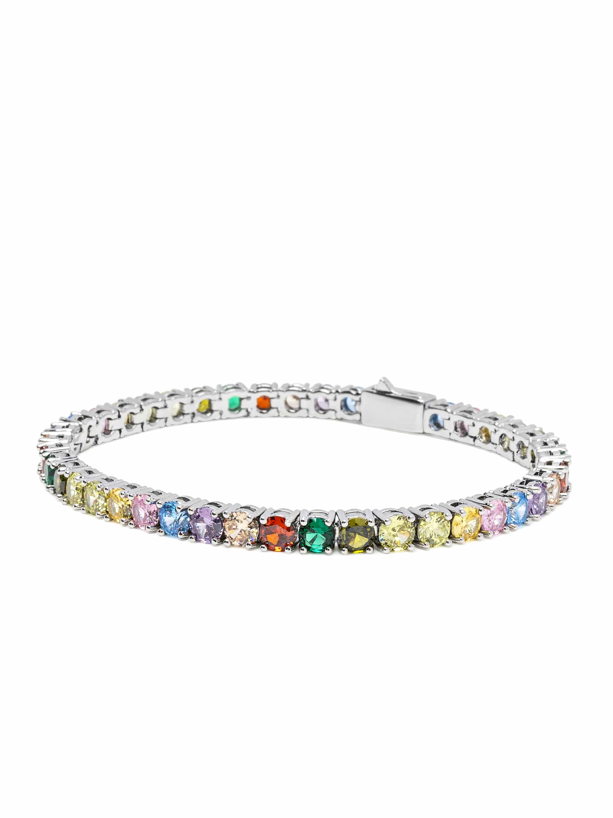 Nialaya Men's Bracelet Multicolor Tennis Bracelet with Silver Multicolor Tennis Bracelet with Silver
