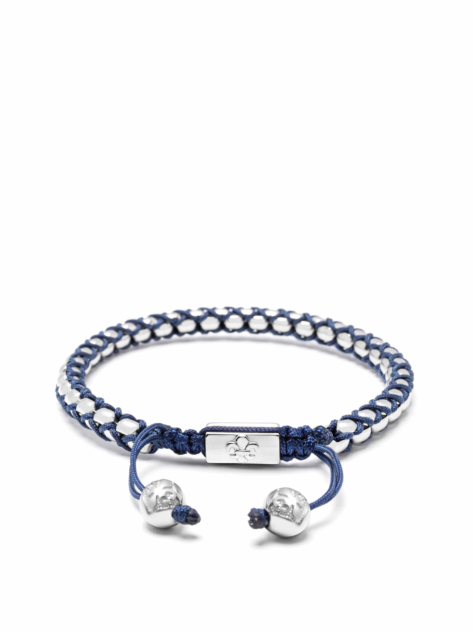 Nialaya Men's Bracelet Navy Round Box Chain Bracelet in Silver Navy Round Box Chain Bracelet in Silver