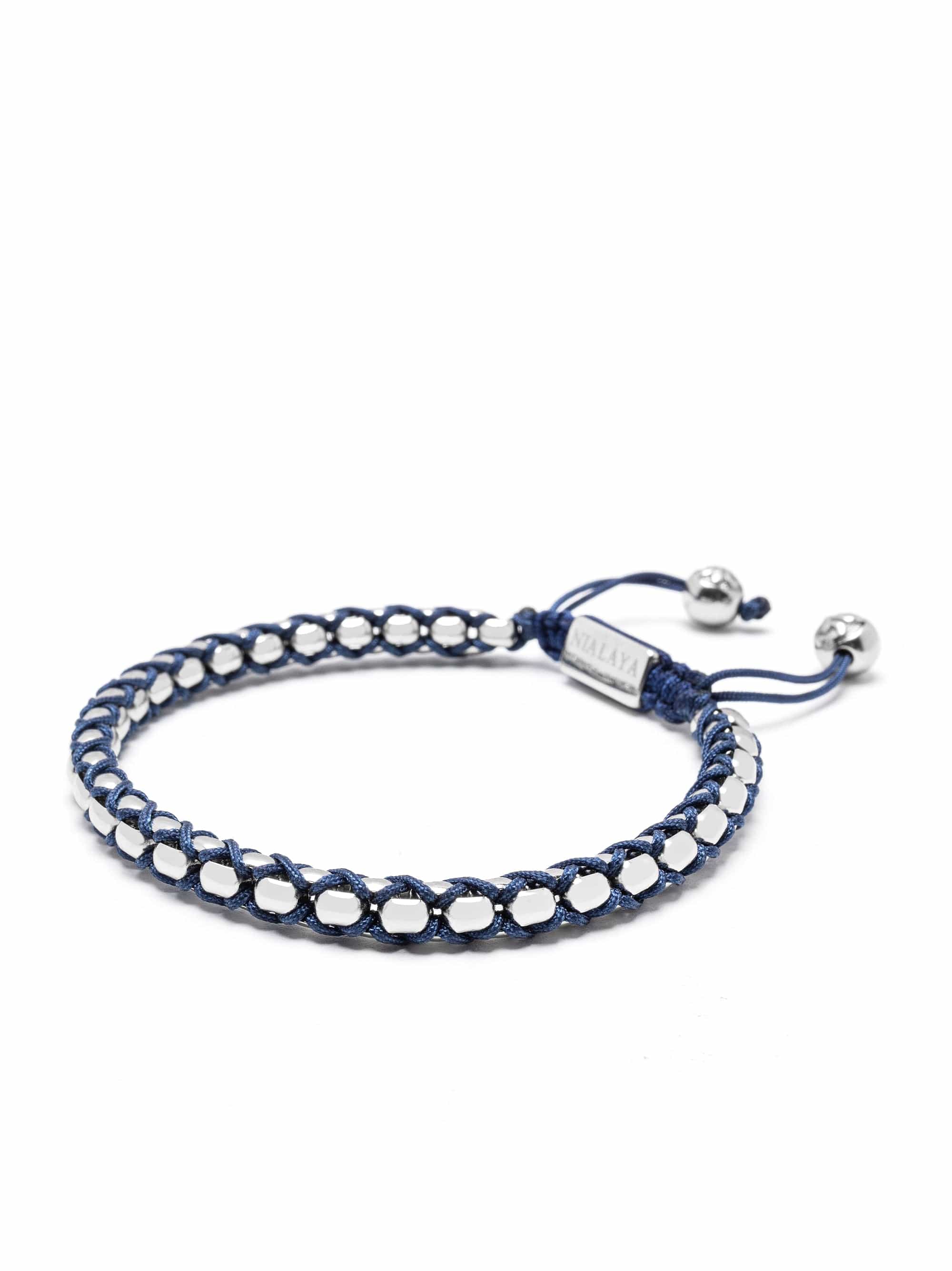 Nialaya Men's Bracelet Navy Round Box Chain Bracelet in Silver Navy Round Box Chain Bracelet in Silver