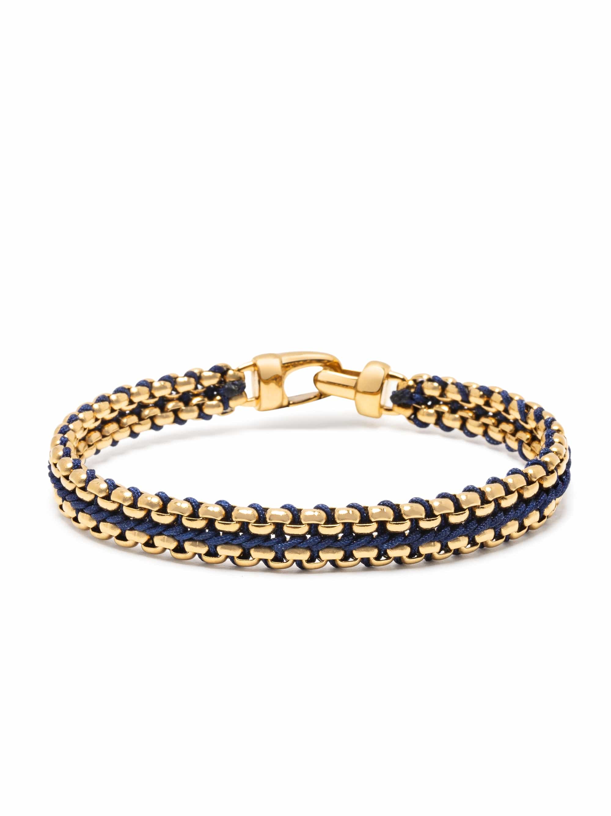 Nialaya Men's Bracelet Navy Woven Box Chain Bracelet in Gold Navy Woven Box Chain Bracelet in Gold
