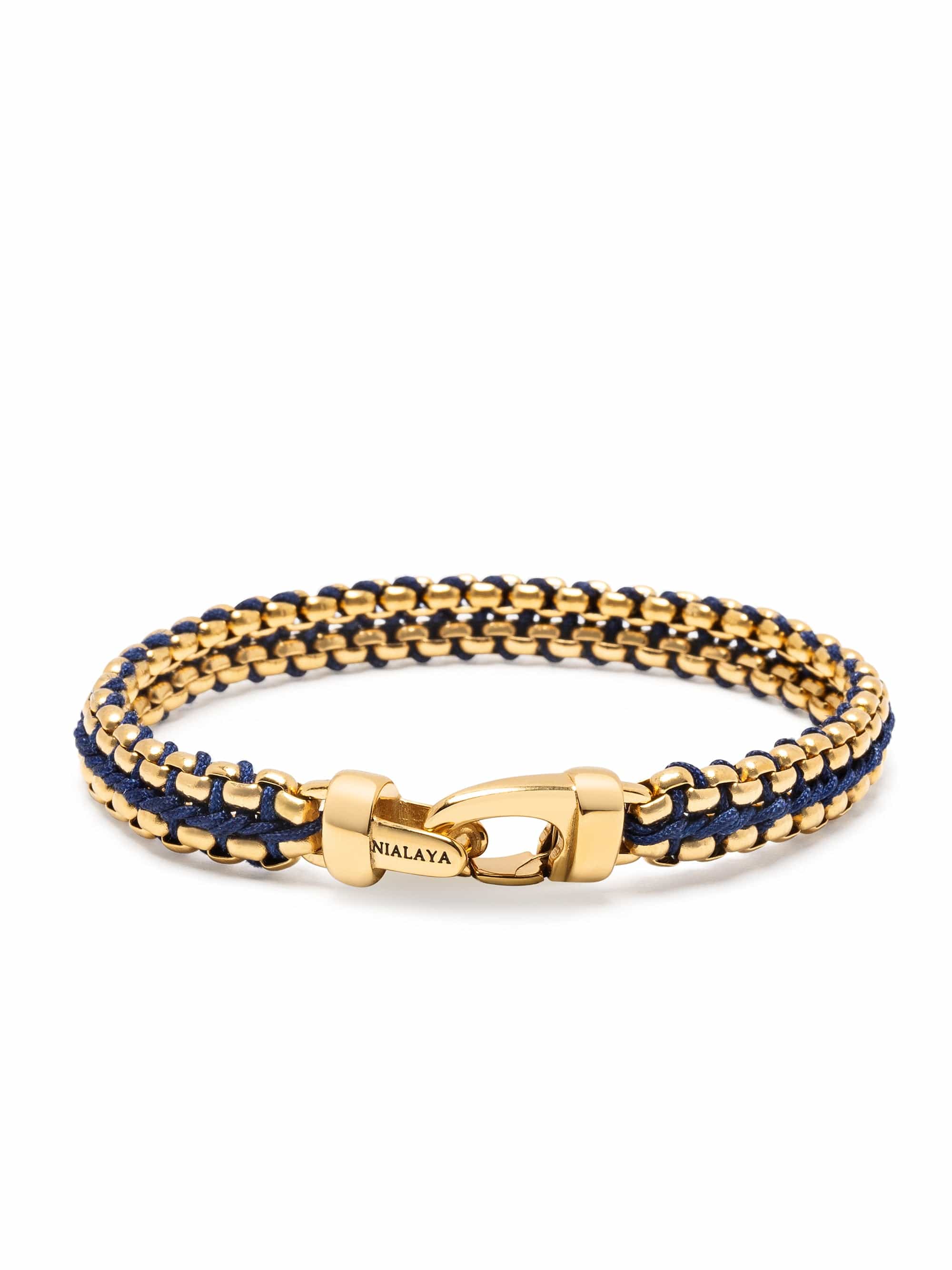Nialaya Men's Bracelet Navy Woven Box Chain Bracelet in Gold Navy Woven Box Chain Bracelet in Gold