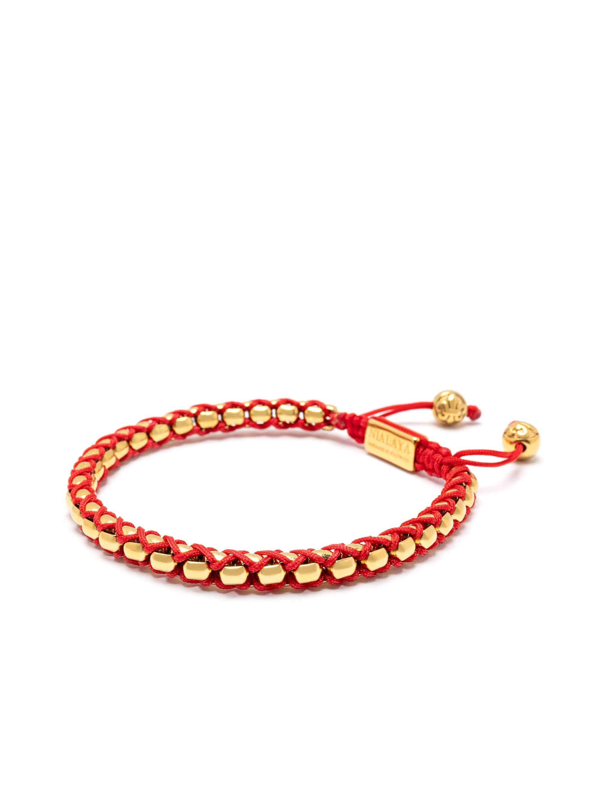 Nialaya Men's Bracelet Red Round Box Chain Bracelet in Gold Red Round Box Chain Bracelet in Gold