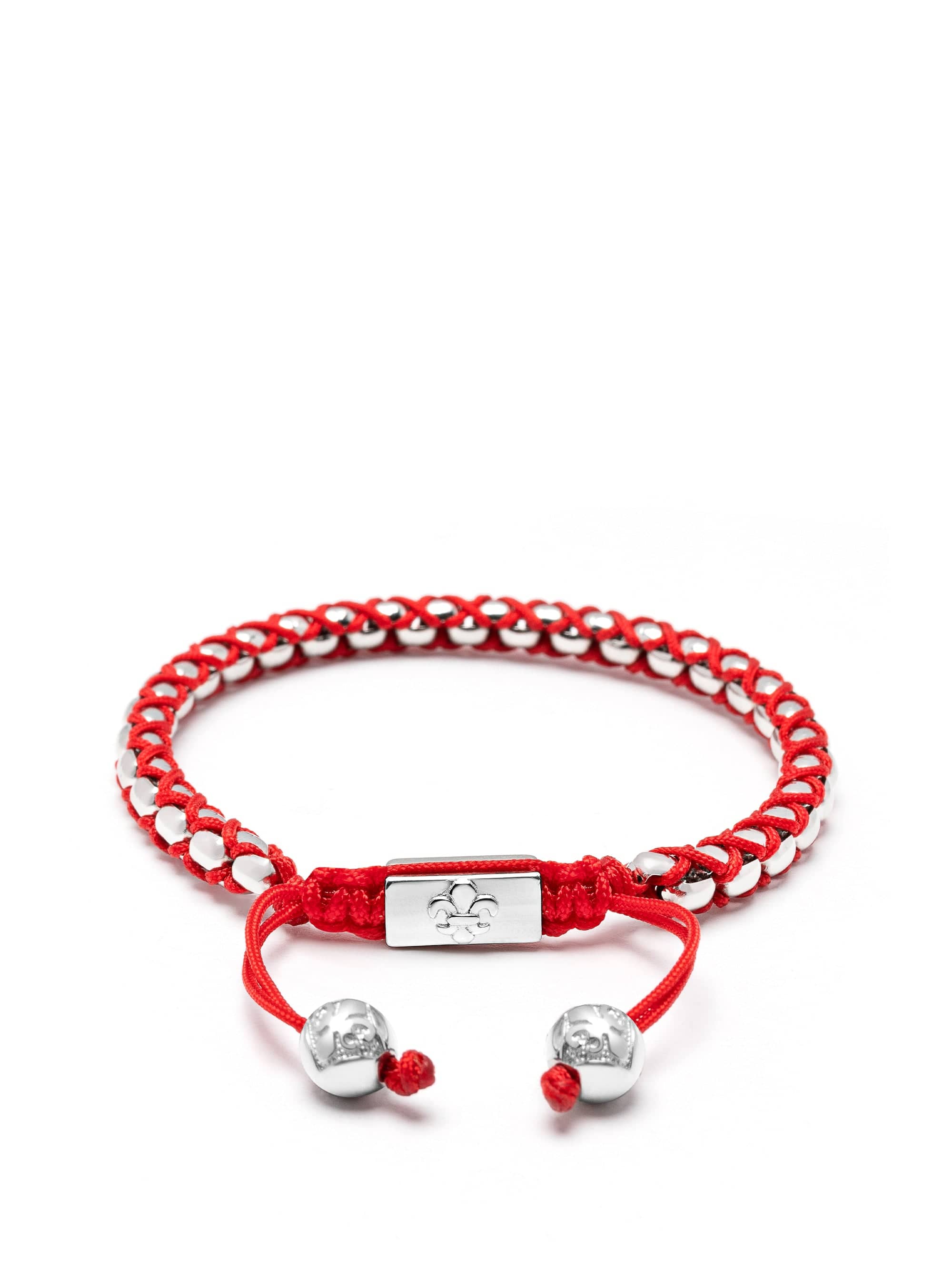 Nialaya Men's Bracelet Red Round Box Chain Bracelet in Silver Red Round Box Chain Bracelet in Silver