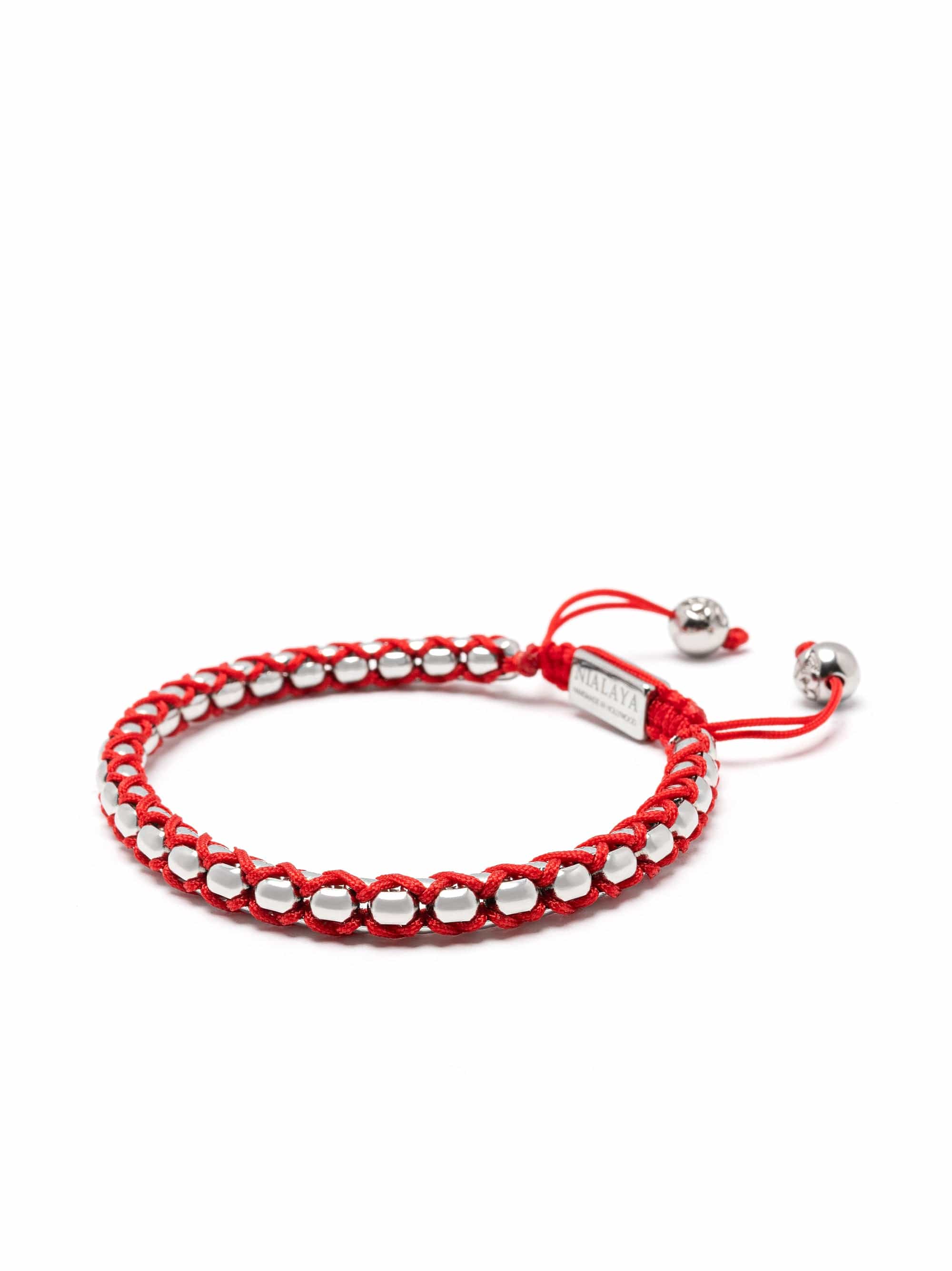 Nialaya Men's Bracelet Red Round Box Chain Bracelet in Silver Red Round Box Chain Bracelet in Silver
