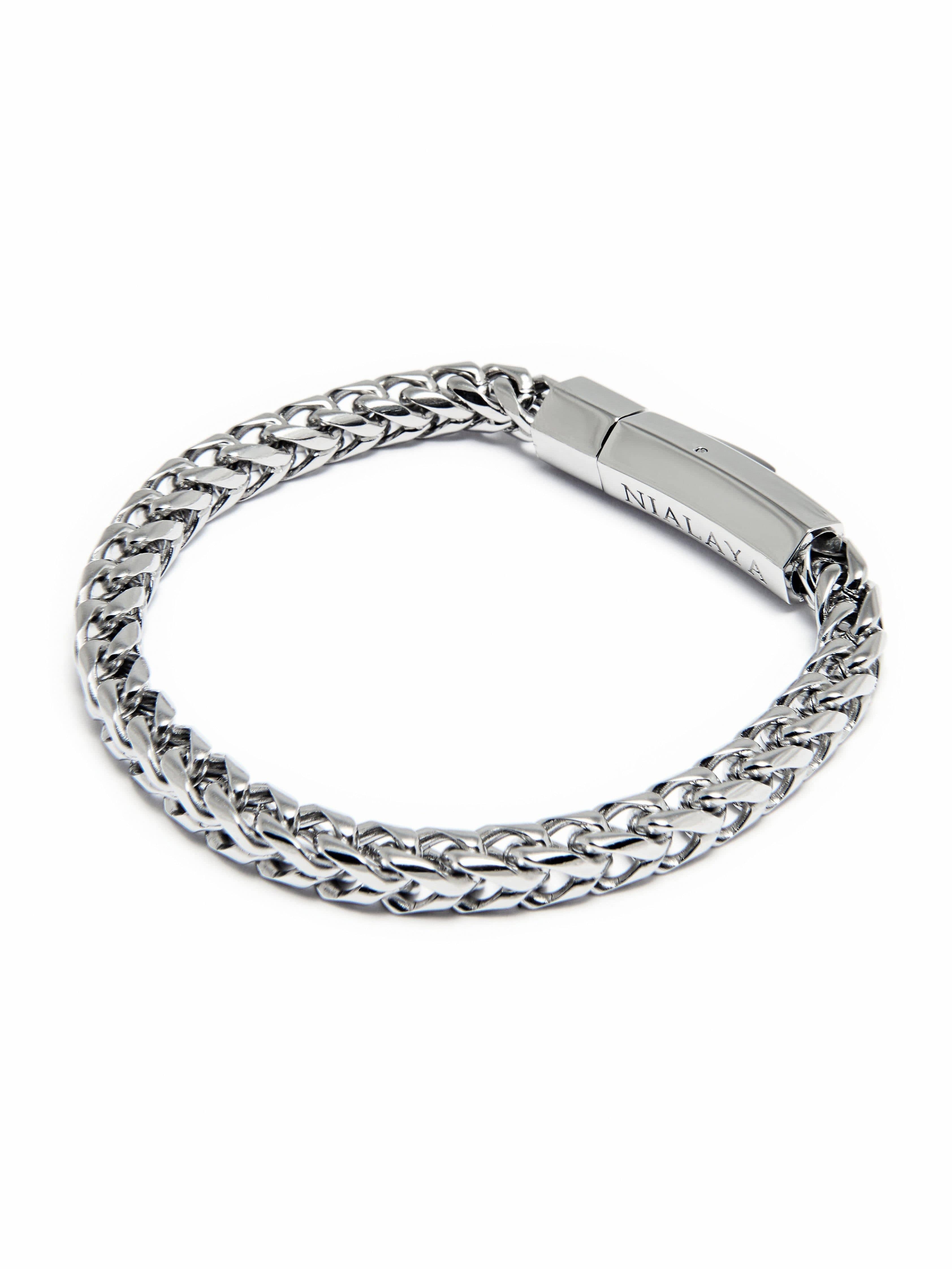 Nialaya Men's Chain Bracelet Men's Large Silver Chain Bracelet