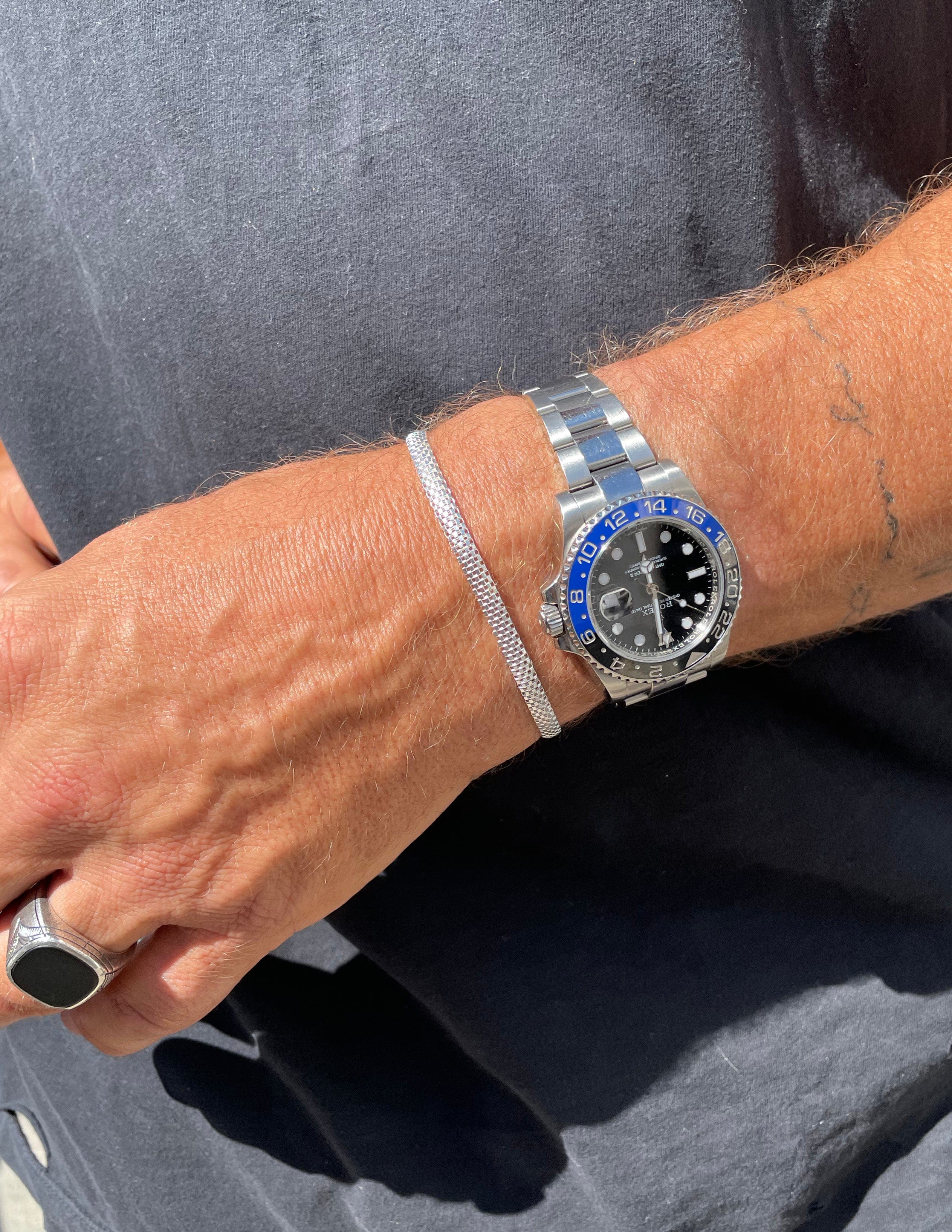 Nialaya Men's Chain Bracelet Men's Silver Woven Chain Bracelet
