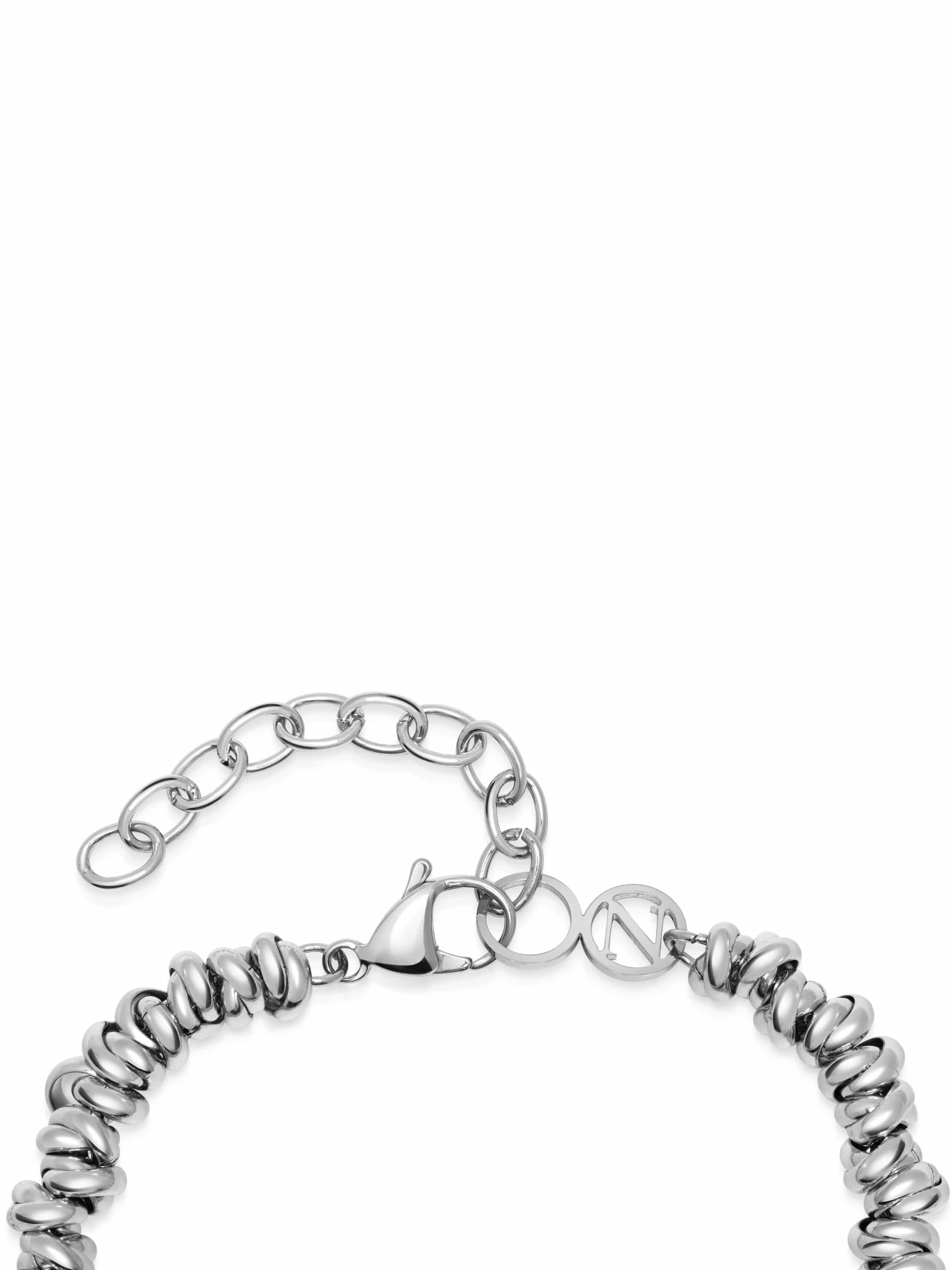 Nialaya Men's Chain Bracelet Silver Coil Beaded Bracelet Silver Coil Beaded Bracelet
