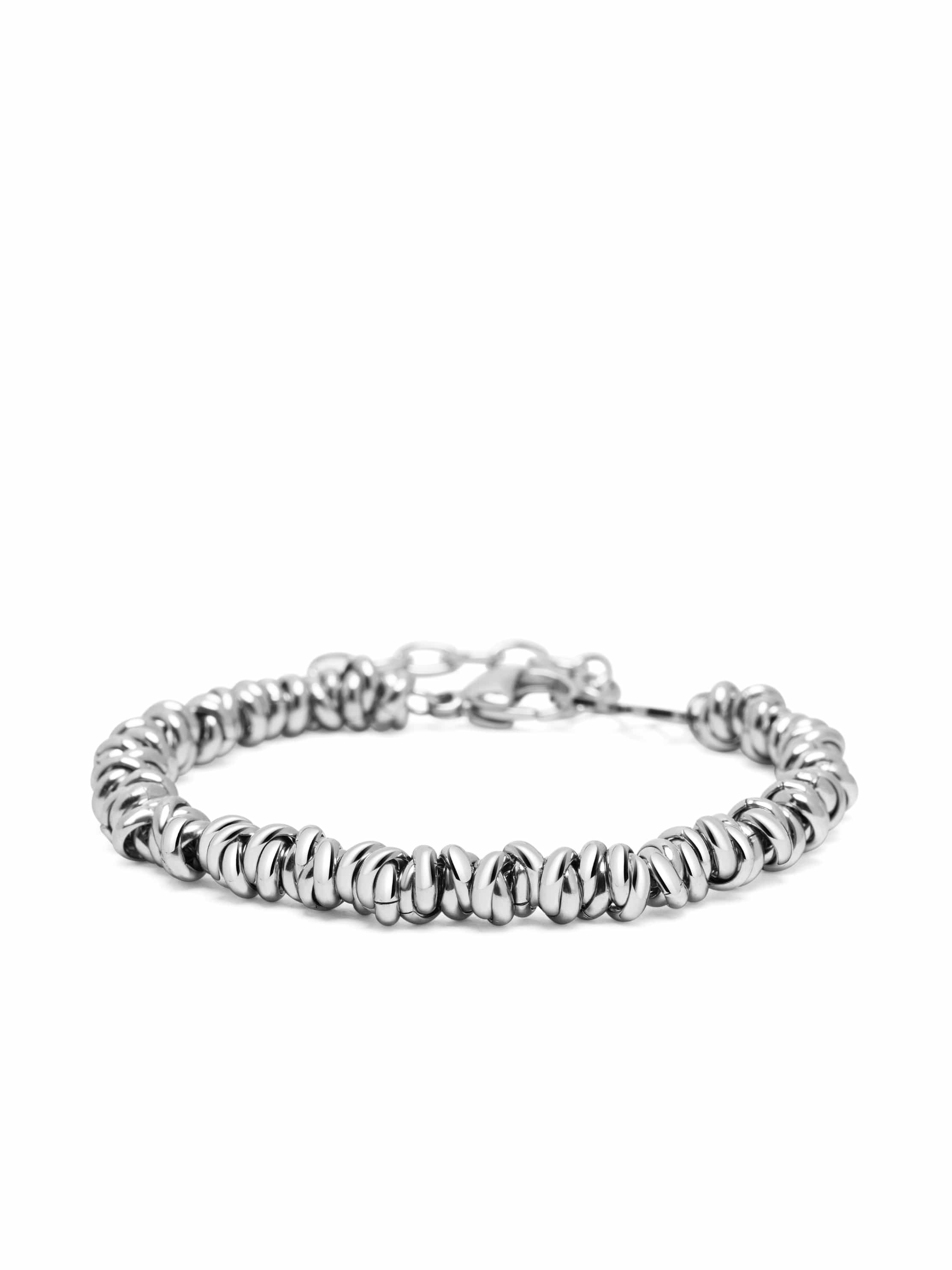Nialaya Men's Chain Bracelet Silver Coil Beaded Bracelet Silver Coil Beaded Bracelet