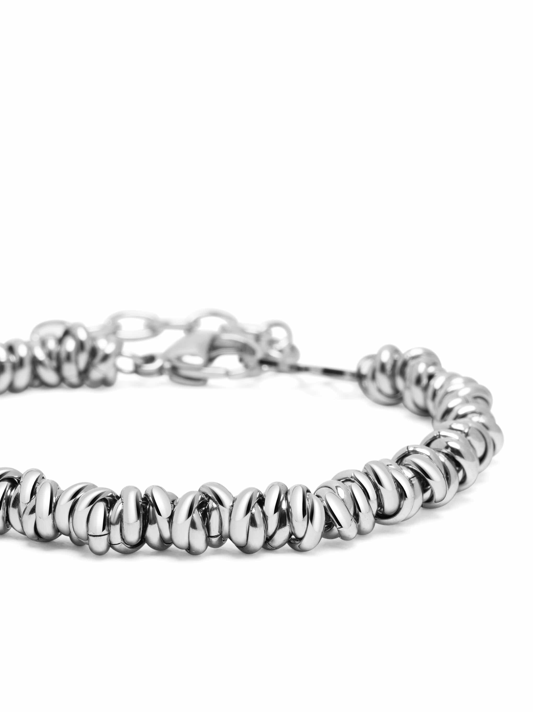 Nialaya Men's Chain Bracelet Silver Coil Beaded Bracelet Silver Coil Beaded Bracelet