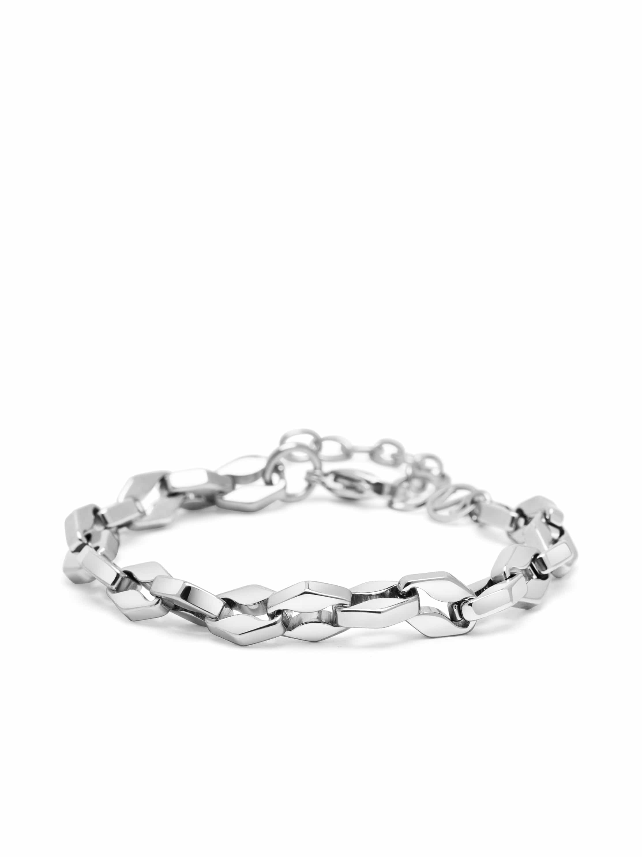 Nialaya Men's Chain Bracelet Silver Geometric Link Bracelet Silver Geometric Link Bracelet