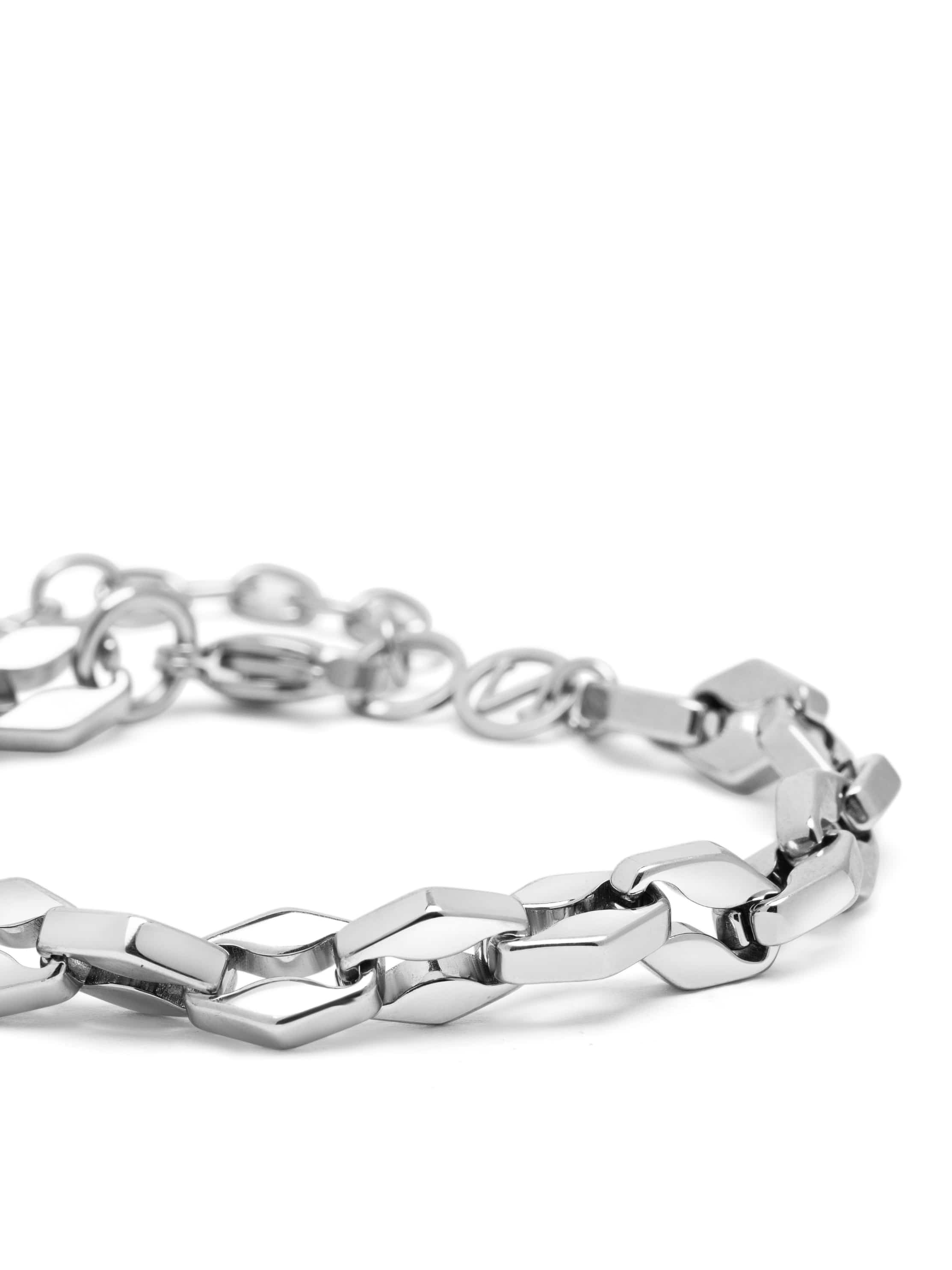 Nialaya Men's Chain Bracelet Silver Geometric Link Bracelet Silver Geometric Link Bracelet