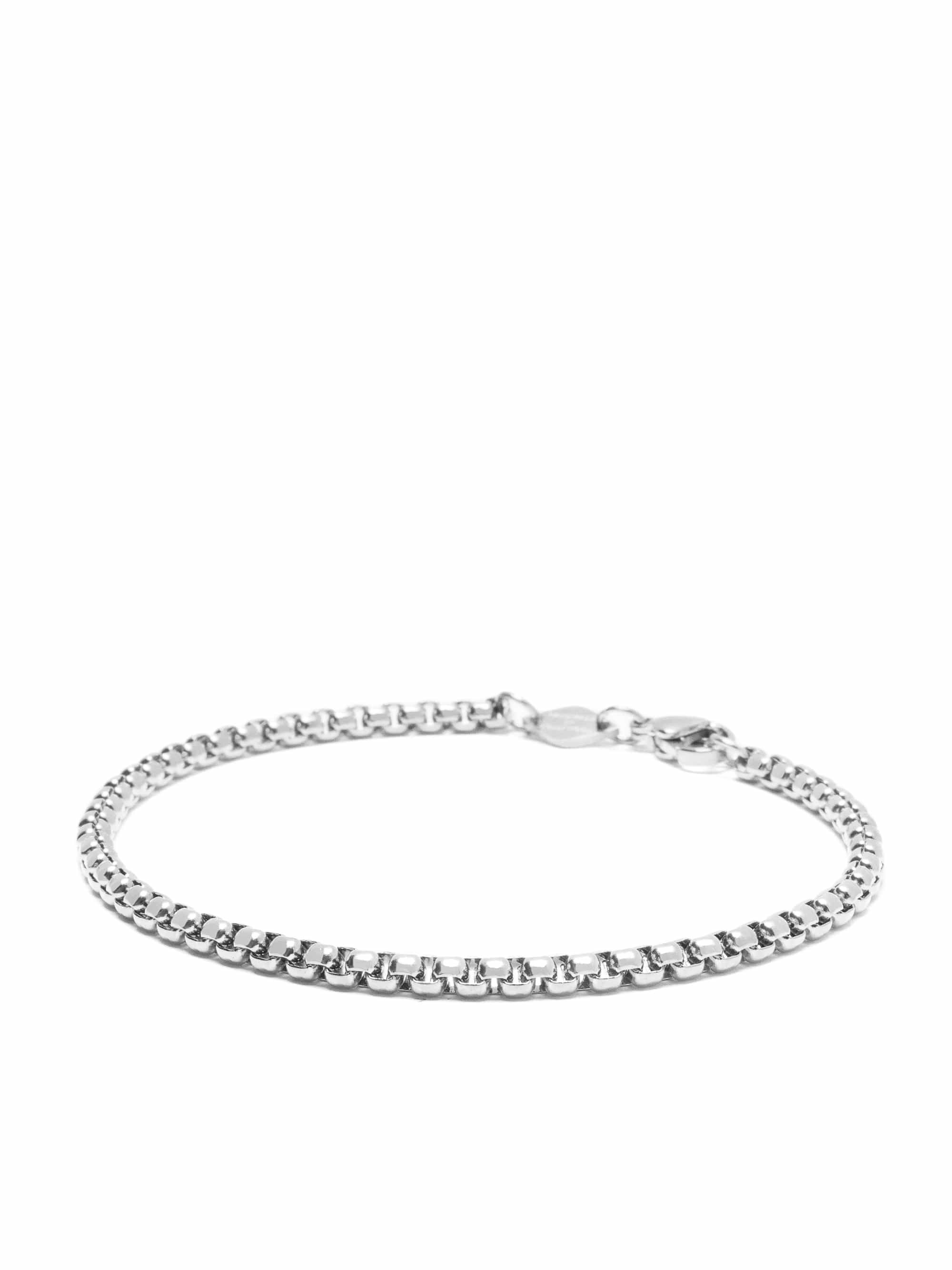 Nialaya Men's Chain Bracelet Silver Mini Box Chain Bracelet Silver Mini Box Chain Bracelet