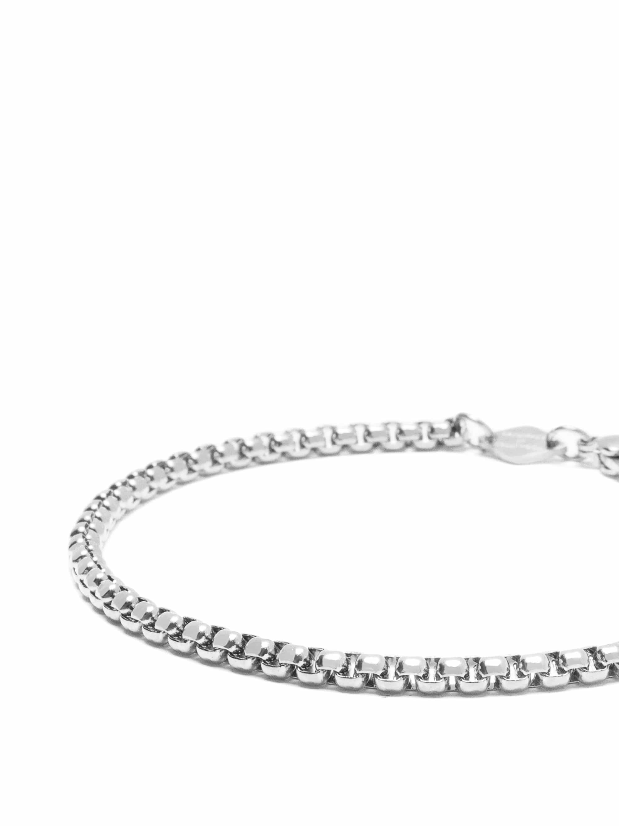 Nialaya Men's Chain Bracelet Silver Mini Box Chain Bracelet Silver Mini Box Chain Bracelet