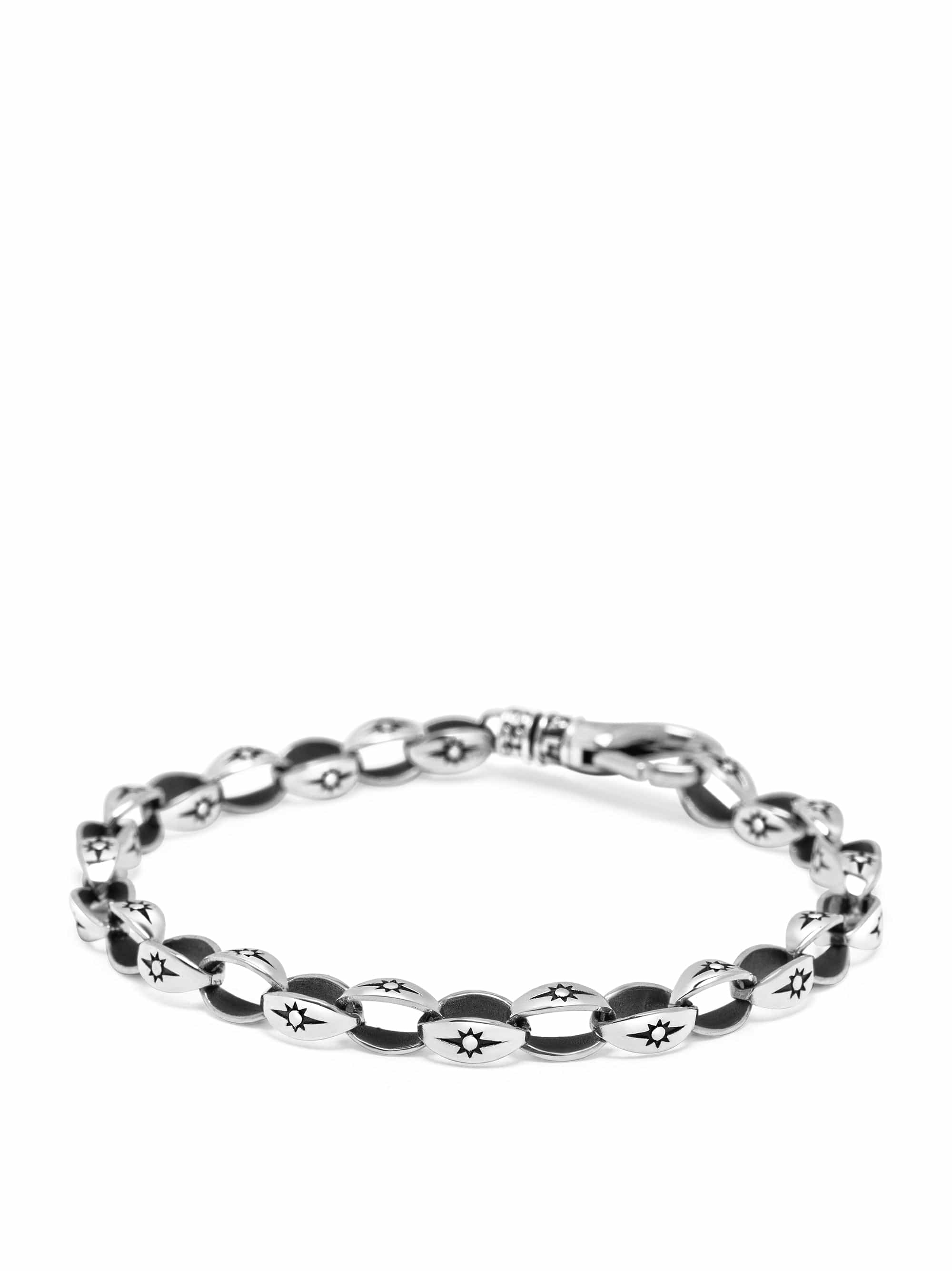 Nialaya Men's Chain Bracelet Sterling Silver Star Link Bracelet Sterling Silver Star Link Bracelet