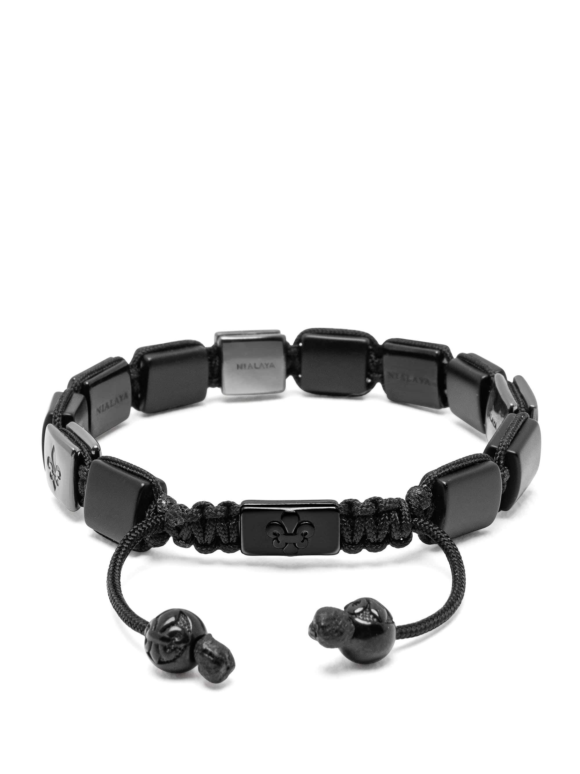 Nialaya Men's Flatbead Bracelet Matte Onyx Flatbead Bracelet with Black CZ Matte Onyx Flatbead Bracelet with Black CZ