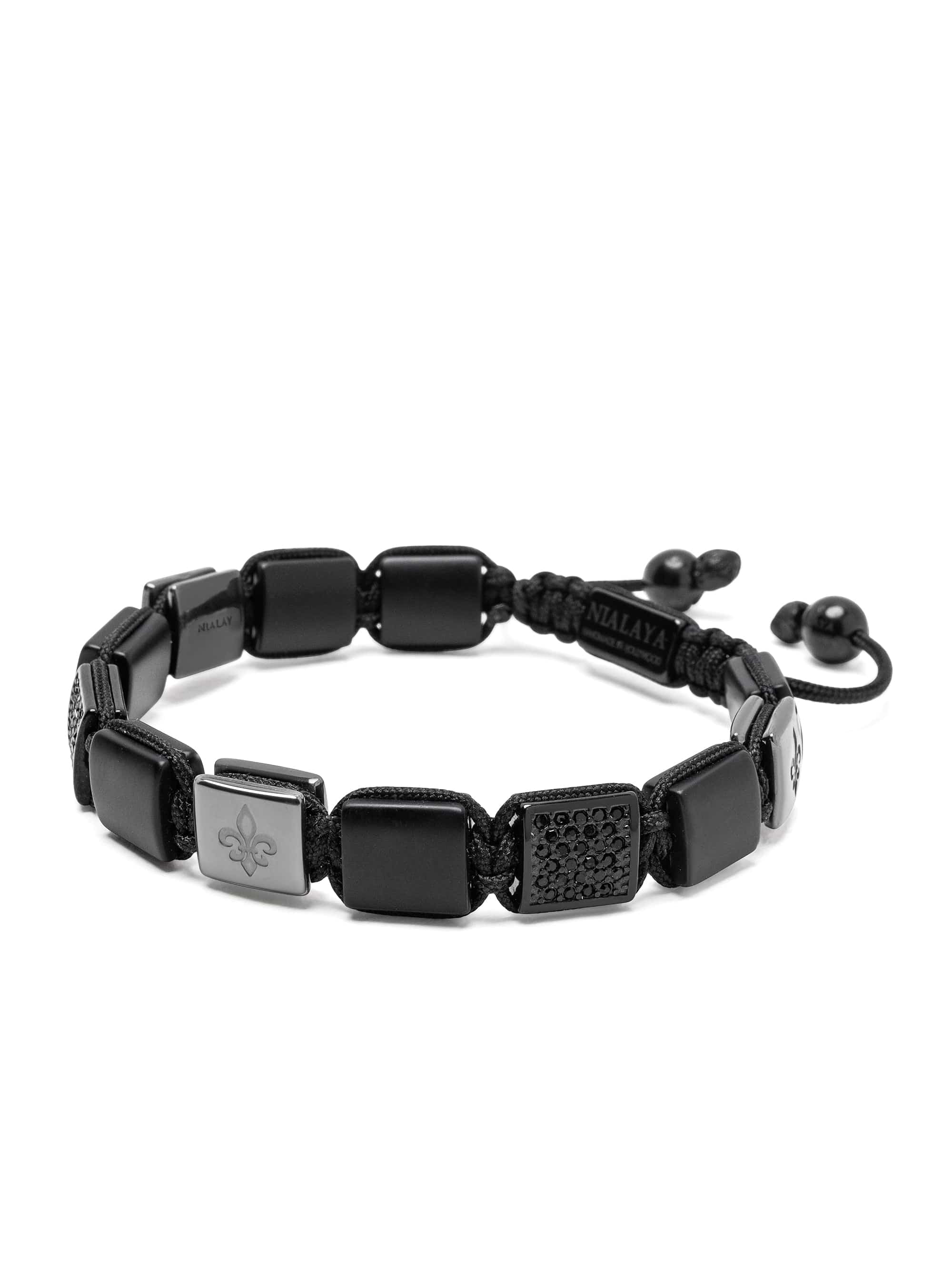 Nialaya Men's Flatbead Bracelet Matte Onyx Flatbead Bracelet with Black CZ Matte Onyx Flatbead Bracelet with Black CZ