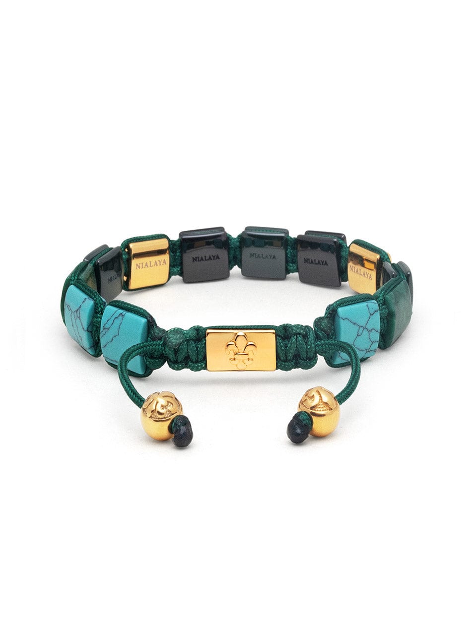 Men's Ceramic Flatbead Bracelet in Black, Green, Turquoise, and Gold ...