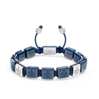 Men's Ceramic Flatbead Bracelet in Blue and Sterling Silver